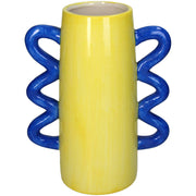 Vase jaune avec anses bleues