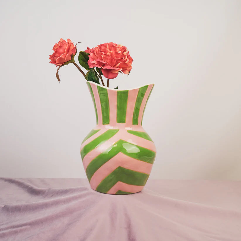 Vase à rayures vert / rose