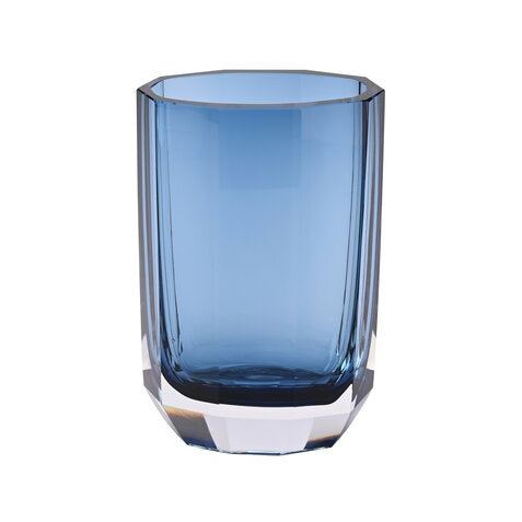 Vase en verre teinté bleu, forme facettée octogonale – modèle CASHMERE 20 cm