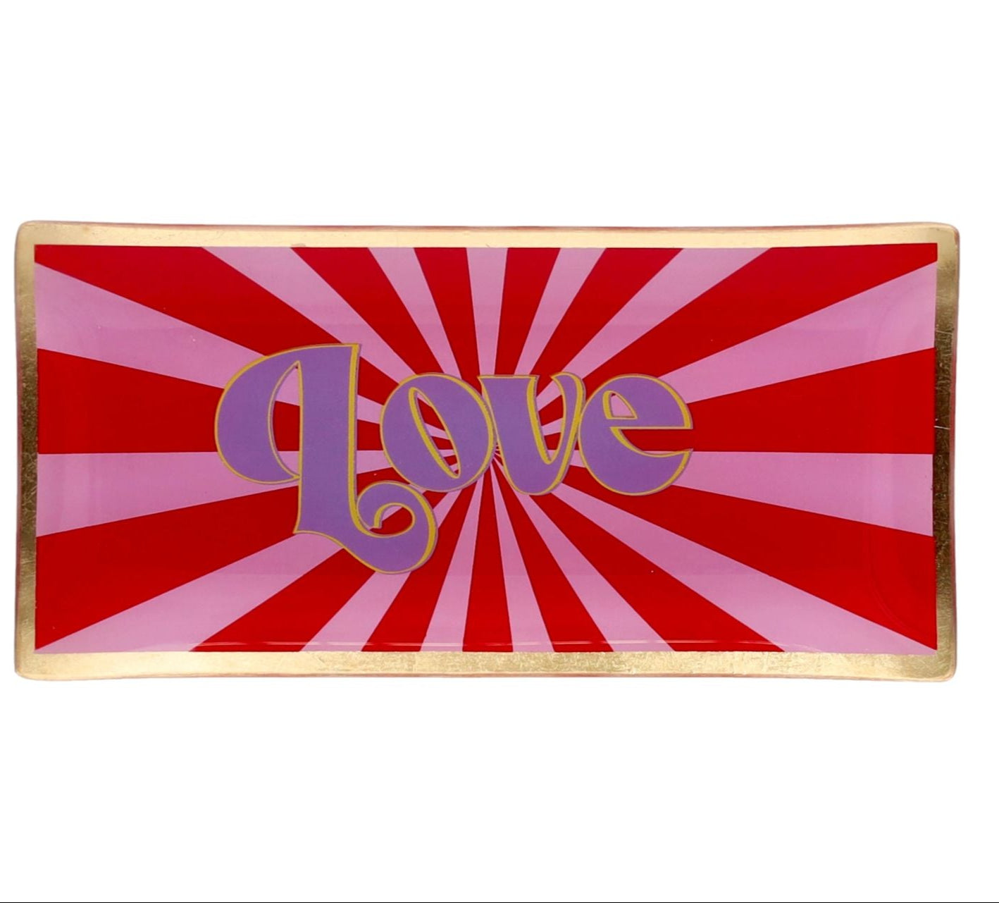 Vide-poche LOVE en verre – rouge, rose, violet, bord doré – modèle grand