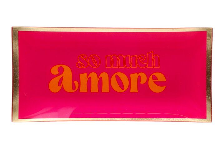 Vide-poche en verre rose fluo "So Much Amore" – format L, bord doré